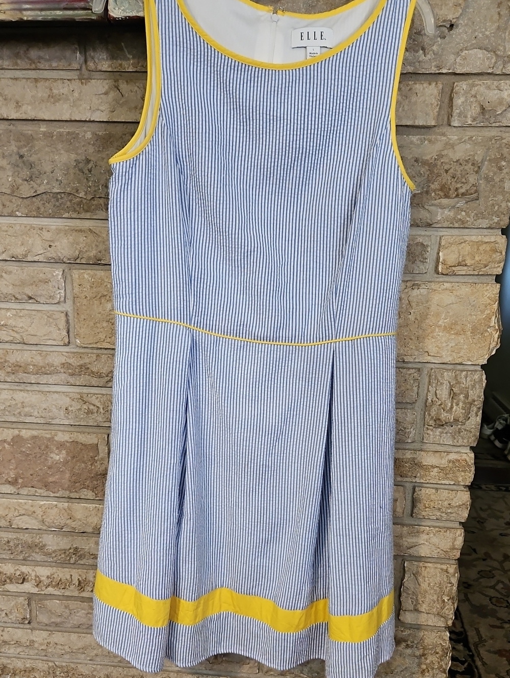 ELLE Blue and Yellow Striped Seersucker Dress